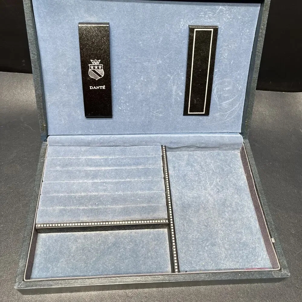 Vintage Dante Mens Jewelry Box Valet Box Faux Blue Leather, Swords & Crown